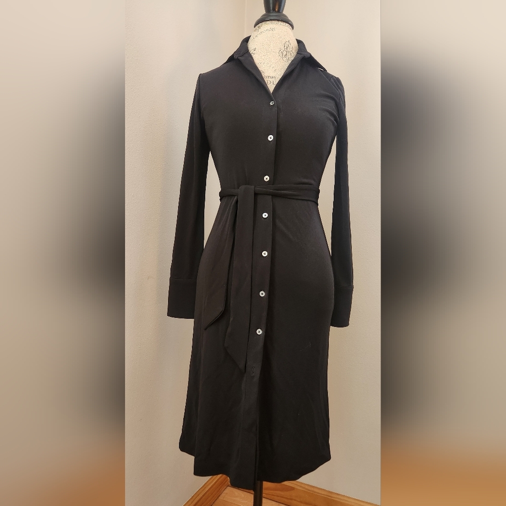 Banana Republic Classic Black Belted Button-Up Wrinkle Free Dress In S